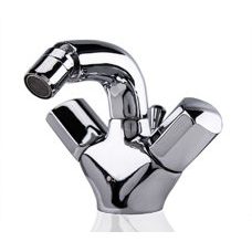 Bidet Wasserhahn tief, Zweigriff Chrom mit Zugstange + Abflussgarnitur 11cm