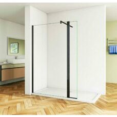 Walk In Duschwand schwarz mit Zusatzwand drehbar 80-160cm Glas