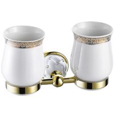 Zahnputzbecher Set Keramik mit Strasssteinen griechisches Design Weiss Gold