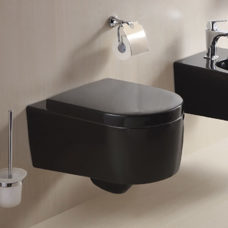 Spülrandlose WC Toilette wandmontage mit Softclose WC Sitz 55cm in schwarz