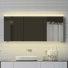 LED Spiegelschrank 160x70 cm, 3-türig Alurahmen Kaltweiss / Warmweiss Badspiegel