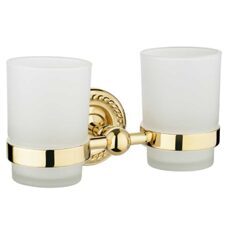 Zahnputzbecher Set Gold Zahnbürste Aufbewahrung Halter Doppelt Zweifach Milchglas