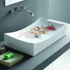 Kunst Waschbecken Aufsatz Lavabo farbig Keramik rechteck 66x39cm