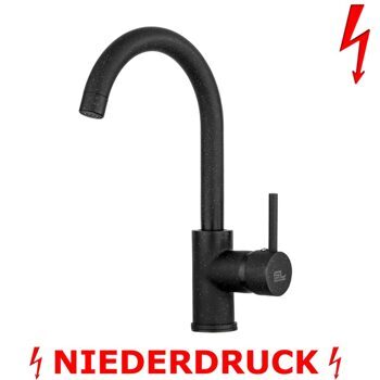 Küchenarmatur Granitoptik schwarz Niederdruck Armatur 31cm hoch