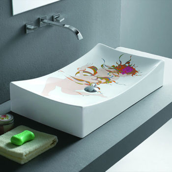 Kunst Waschbecken Aufsatz Lavabo farbig Keramik rechteck 66x39cm