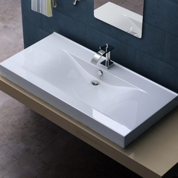 Aufsatz Waschbecken Lavabo Keramik eckig 100x48cm